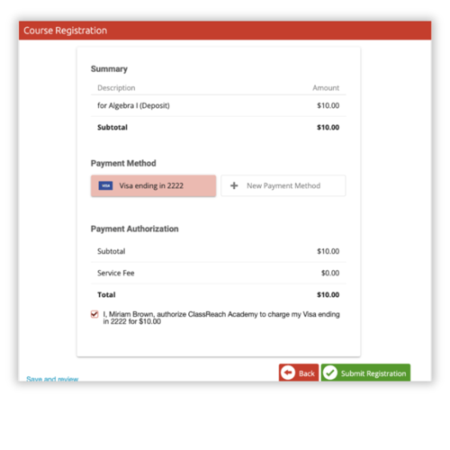 Registration payments and financial agreements management.