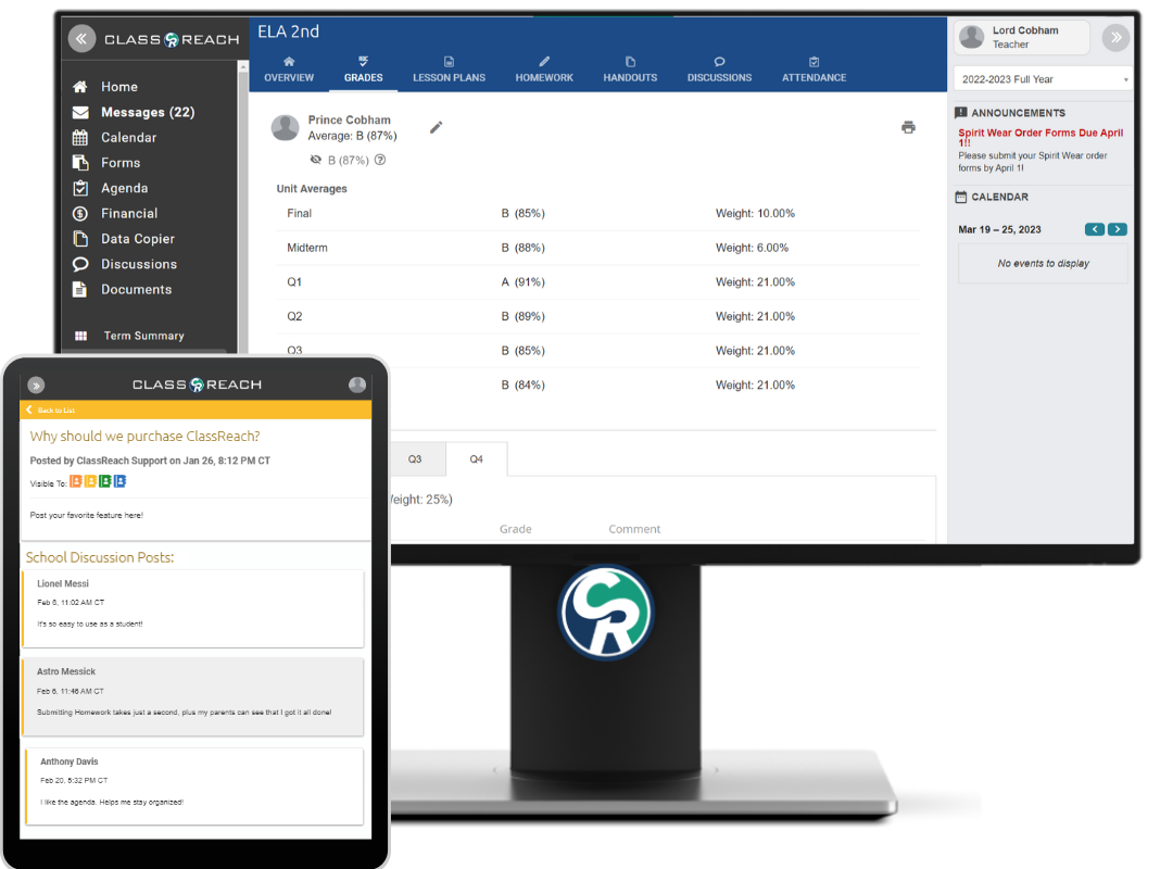 Learning Management System Gradebook and Discussions 