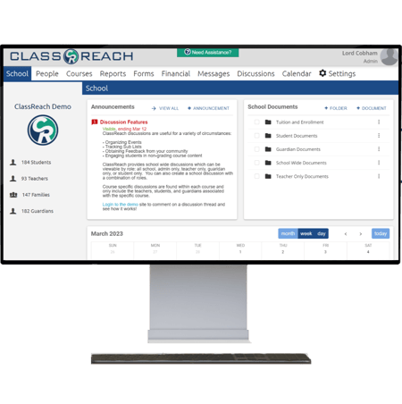 Image of school management software homepage